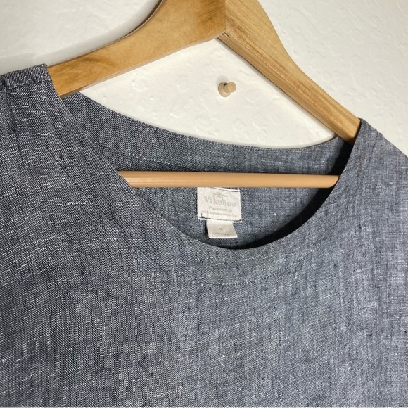 Vikolino 100% European Washed Linen Boho Tunic Dress Size S Lagenlook Charcoal - Picture 6 of 8